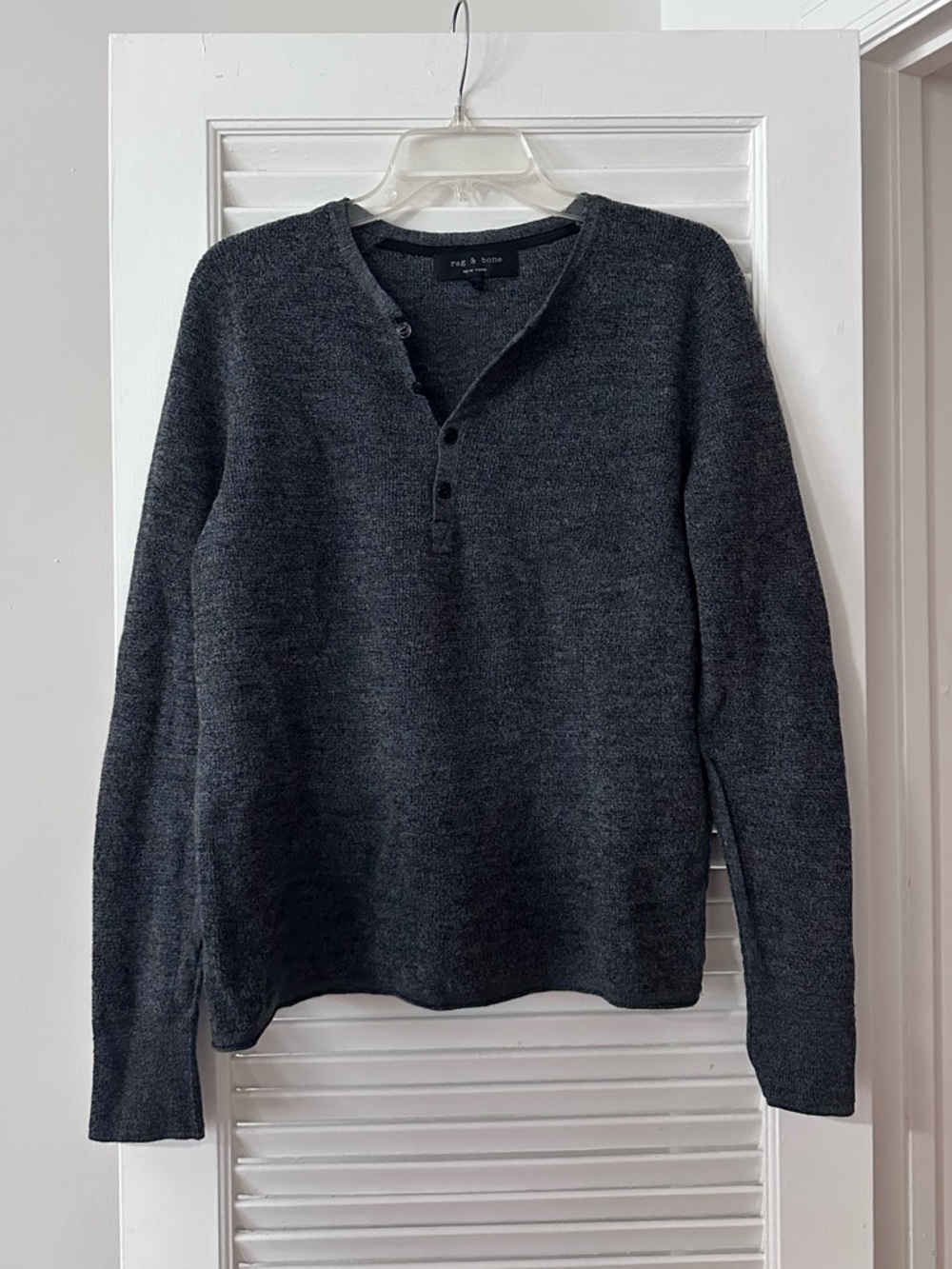 Rag & Bone New York Henley Sweater — Charcoal Grey - size L